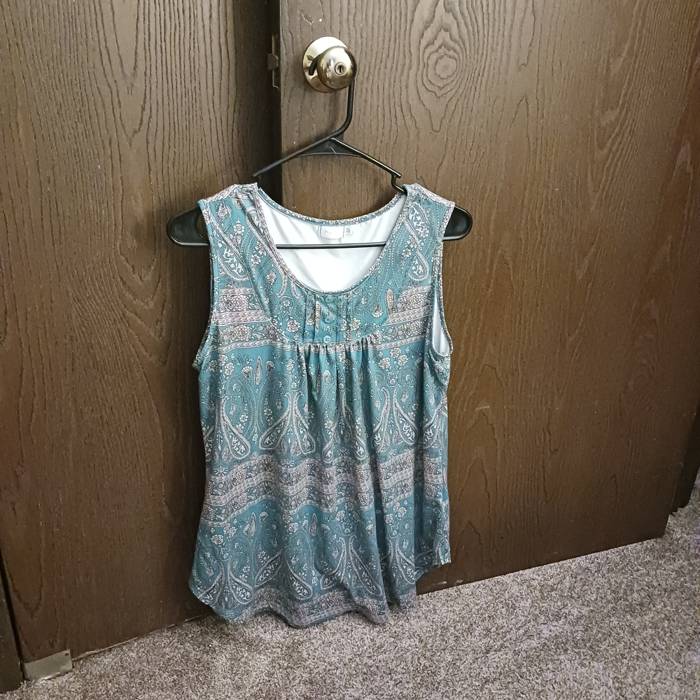 Sleeveless Paisley Print Tank Top - Teal